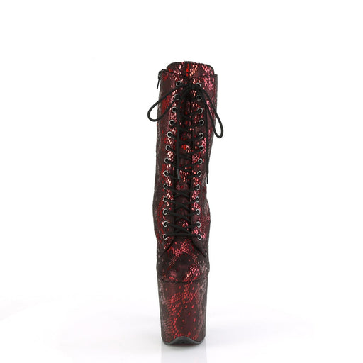 Pleaser FLAMINGO-1040SPF Platform Ankle Boot (Red Metallic Snake Print Fabric/M)