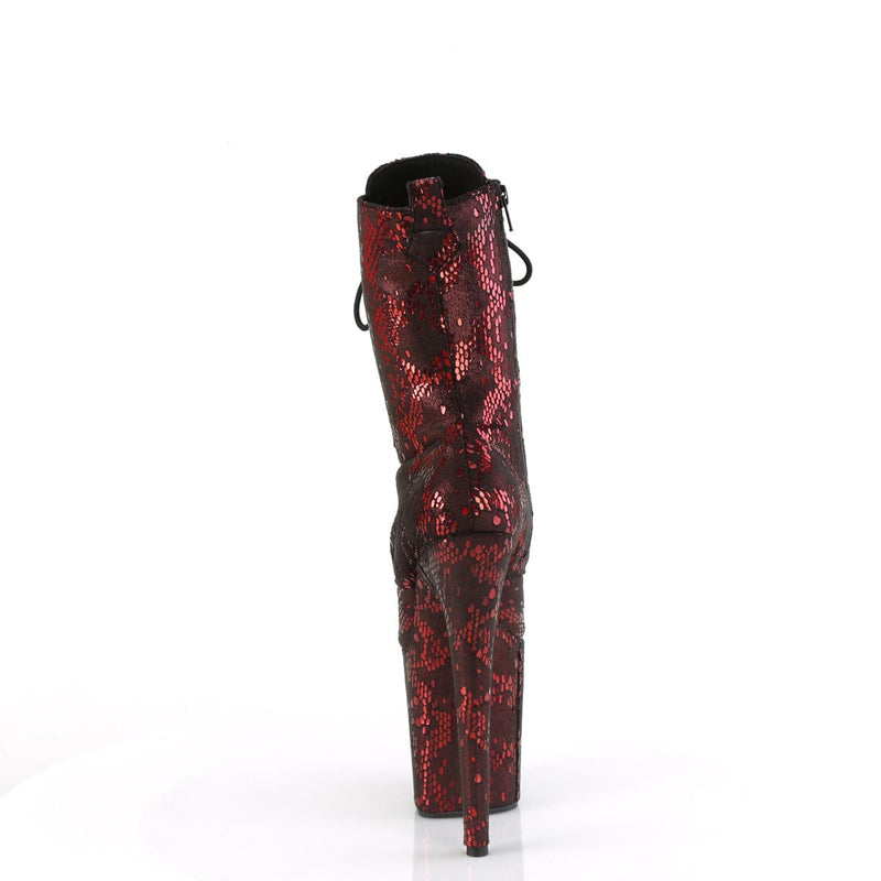 Pleaser FLAMINGO-1040SPF Platform Ankle Boot (Red Metallic Snake Print Fabric/M)