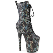 Pleaser FLAMINGO-1040SPF Platform Ankle Boot (Silver Metallic Holo Snake Print Fabric/M)