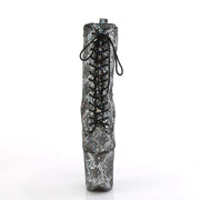 Pleaser FLAMINGO-1040SPF Platform Ankle Boot (Silver Metallic Holo Snake Print Fabric/M)