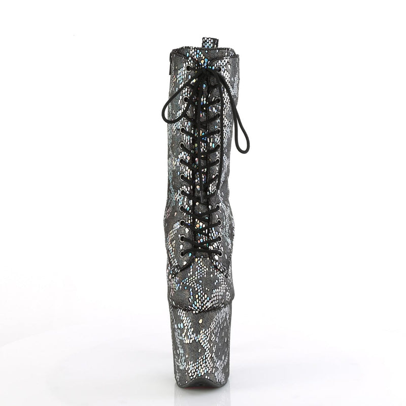 Pleaser FLAMINGO-1040SPF Platform Ankle Boot (Silver Metallic Holo Snake Print Fabric/M)
