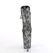 Pleaser FLAMINGO-1040SPF Platform Ankle Boot (Silver Metallic Holo Snake Print Fabric/M)