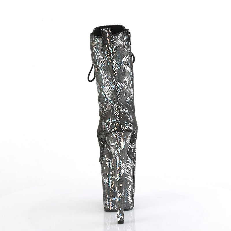 Pleaser FLAMINGO-1040SPF Platform Ankle Boot (Silver Metallic Holo Snake Print Fabric/M)