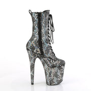 Pleaser FLAMINGO-1040SPF Platform Ankle Boot (Silver Metallic Holo Snake Print Fabric/M)