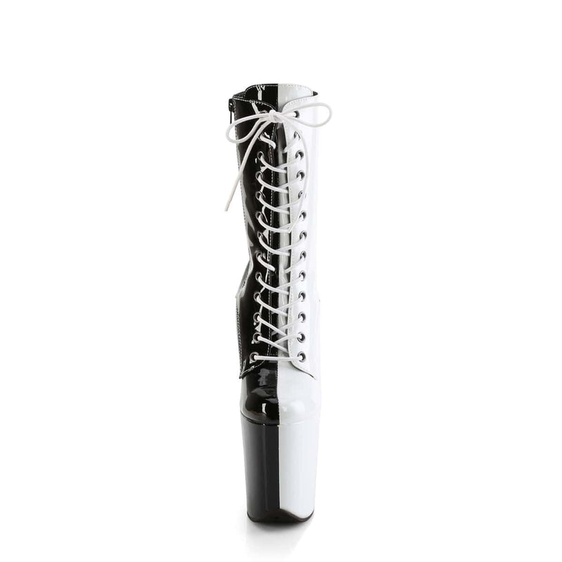 Pleaser FLAMINGO-1040TT Platform Ankle Boot (Black-White Patent/Black-White)