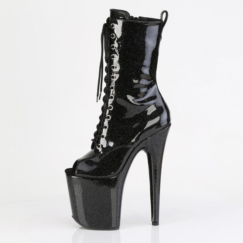 Pleaser FLAMINGO-1041GP Platform Ankle Boot (Black Glitter Patent/M)