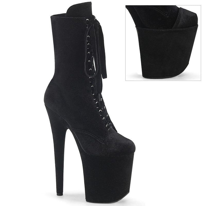 Pleaser FLAMINGO-1045VEL Platform Ankle Boot (Black Velvet/Black Velvet)