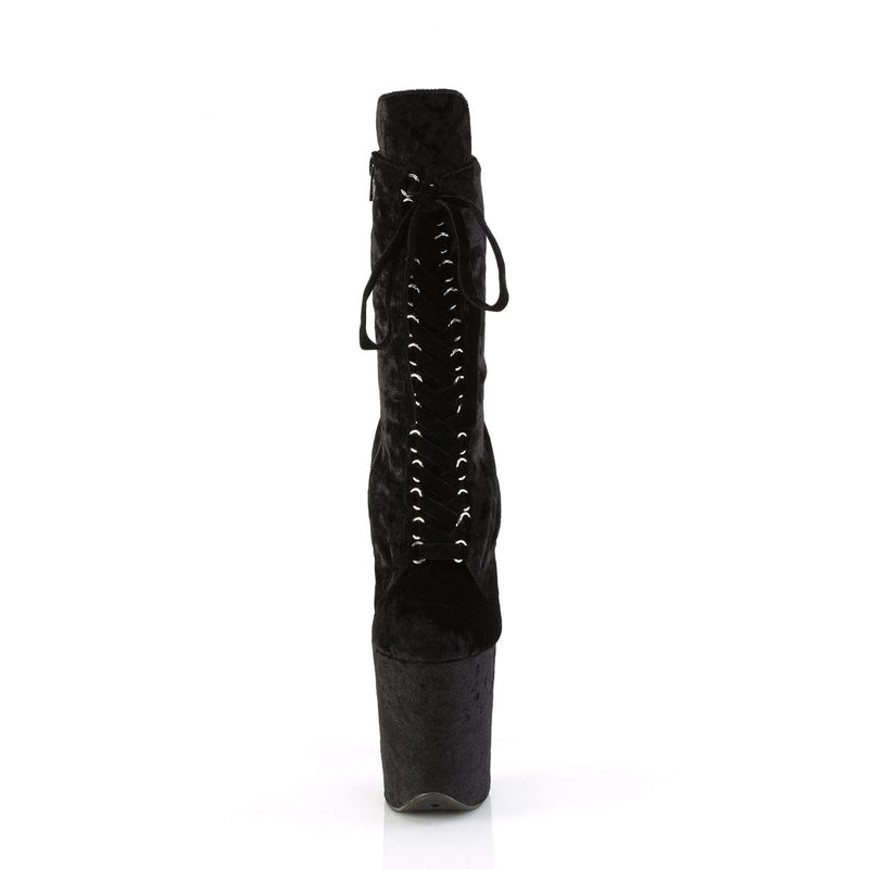 Pleaser FLAMINGO-1045VEL Platform Ankle Boot (Black Velvet/Black Velvet)