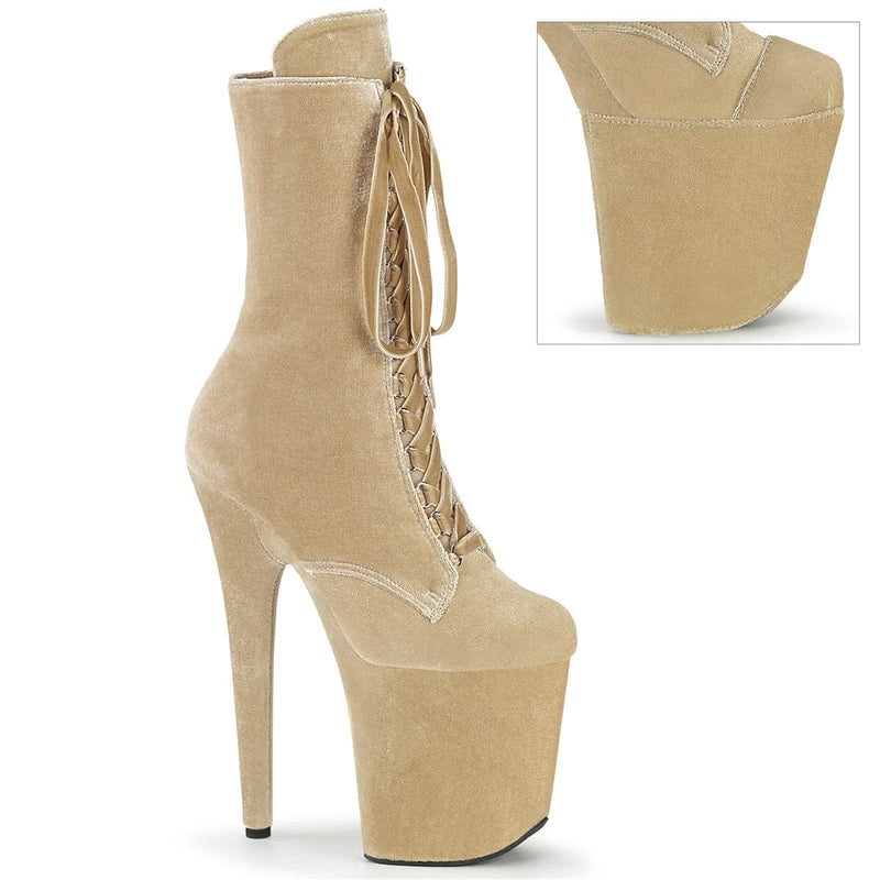 Pleaser FLAMINGO-1045VEL Platform Ankle Boot (Cream Velvet/M)