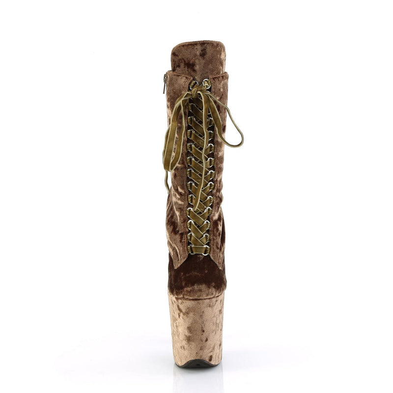 Pleaser FLAMINGO-1045VEL Platform Ankle Boot (Khaki Velvet/Khaki Velvet)