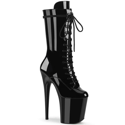 Pleaser FLAMINGO-1050 Platform Mid-Calf Boot (Black Patent/Black)