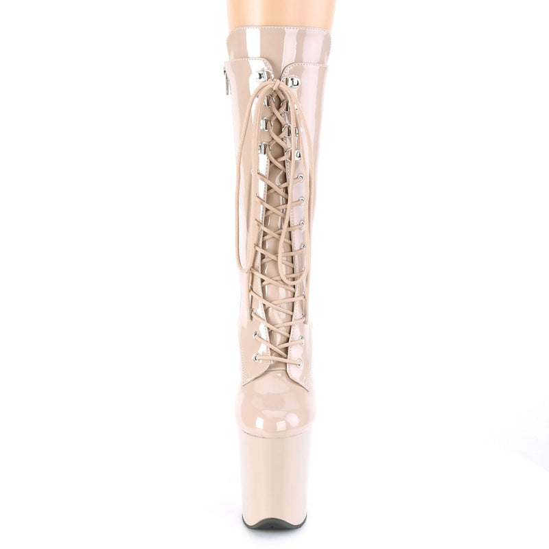 Pleaser FLAMINGO-1050 Platform Mid-Calf Boot (Nude Patent/Nude)