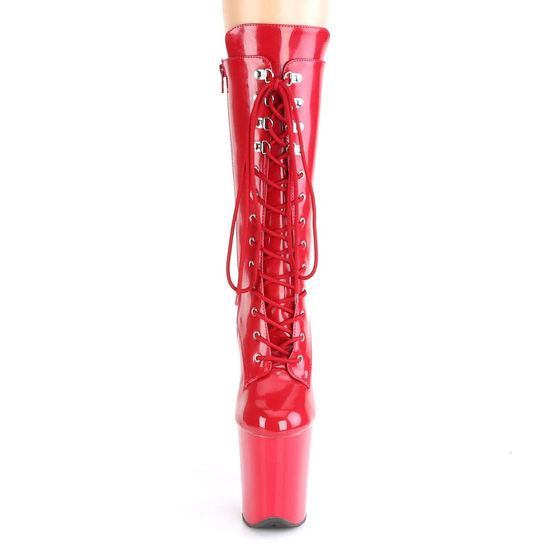 Pleaser FLAMINGO-1050 Platform Mid-Calf Boot (Red Patent/Red)