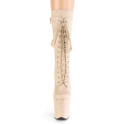 Pleaser FLAMINGO-1050FS Platform Mid-Calf Boot (Beige Faux Suede/Beige Faux Suede)