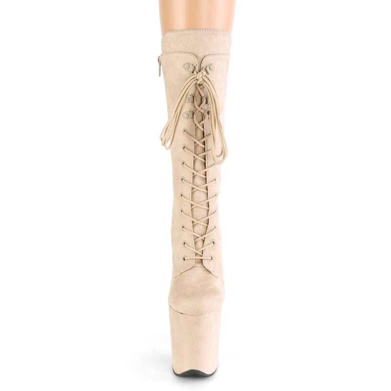 Pleaser FLAMINGO-1050FS Platform Mid-Calf Boot (Beige Faux Suede/Beige Faux Suede)