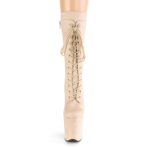 Pleaser FLAMINGO-1050FS Platform Mid-Calf Boot (Beige Faux Suede/Beige Faux Suede)
