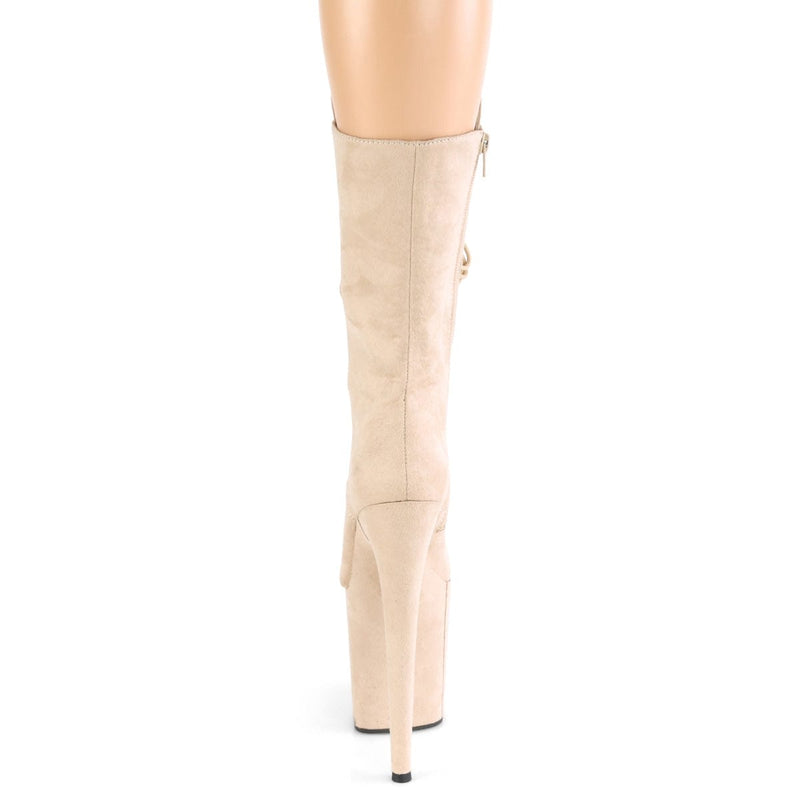 Pleaser FLAMINGO-1050FS Platform Mid-Calf Boot (Beige Faux Suede/Beige Faux Suede)