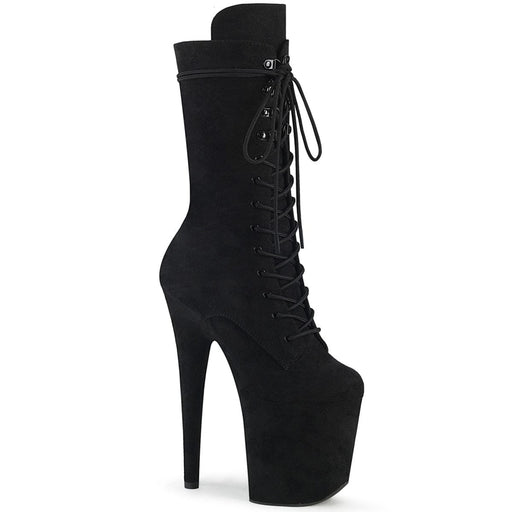 Pleaser FLAMINGO-1050FS Platform Mid-Calf Boot (Black Faux Suede/Black Faux Suede)