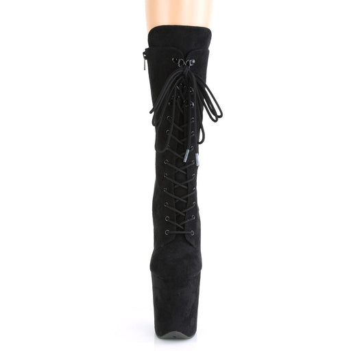 Pleaser FLAMINGO-1050FS Platform Mid-Calf Boot (Black Faux Suede/Black Faux Suede)