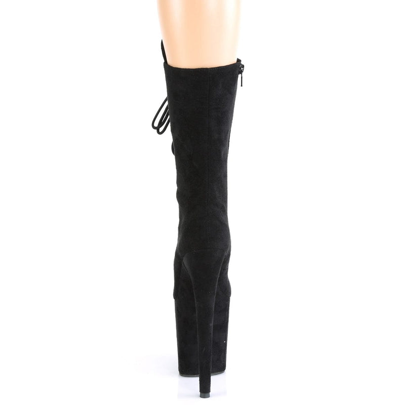 Pleaser FLAMINGO-1050FS Platform Mid-Calf Boot (Black Faux Suede/Black Faux Suede)