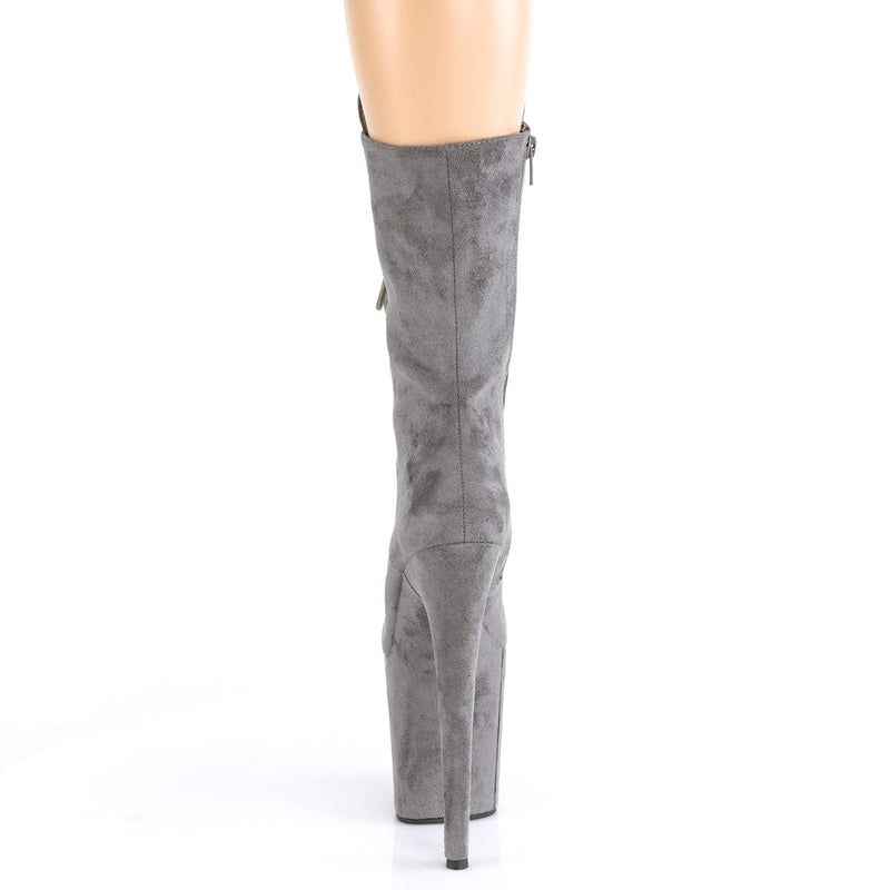 Pleaser FLAMINGO-1050FS Platform Mid-Calf Boot (Grey Faux Suede/Grey Faux Suede)