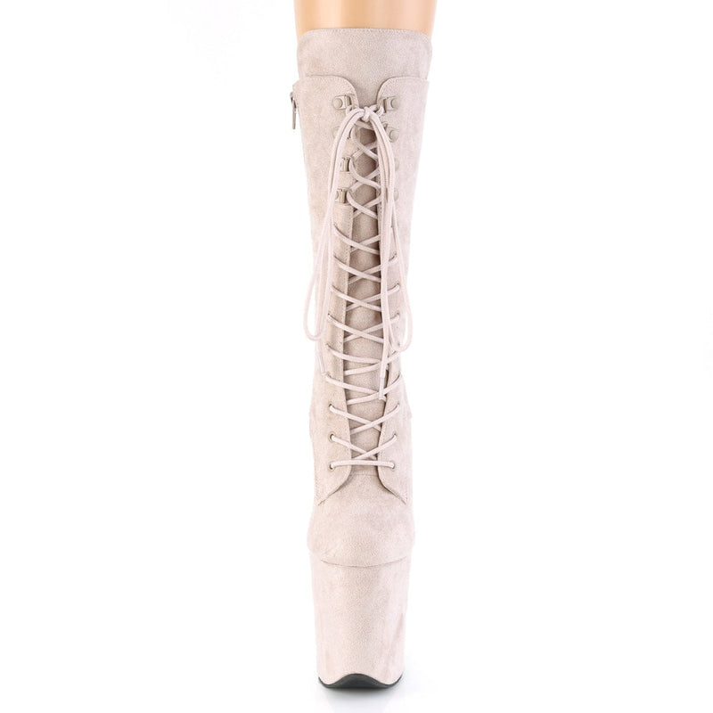 Pleaser FLAMINGO-1050FS Platform Mid-Calf Boot (Nude Faux Suede/Nude Faux Suede)