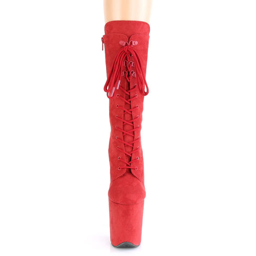Pleaser FLAMINGO-1050FS Platform Mid-Calf Boot (Red Faux Suede/Red Faux Suede)