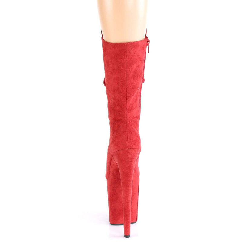 Pleaser FLAMINGO-1050FS Platform Mid-Calf Boot (Red Faux Suede/Red Faux Suede)