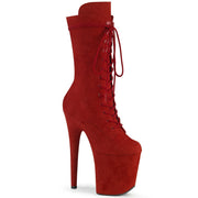 Pleaser FLAMINGO-1050FS Platform Mid-Calf Boot (Red Faux Suede/Red Faux Suede)