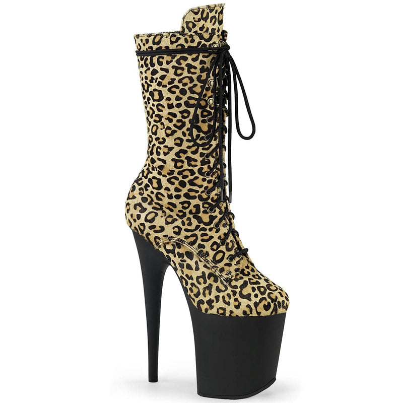 Pleaser FLAMINGO-1050LP Platform Mid-Calf Boot (Leopard Print Pony Hair/Black Matte)