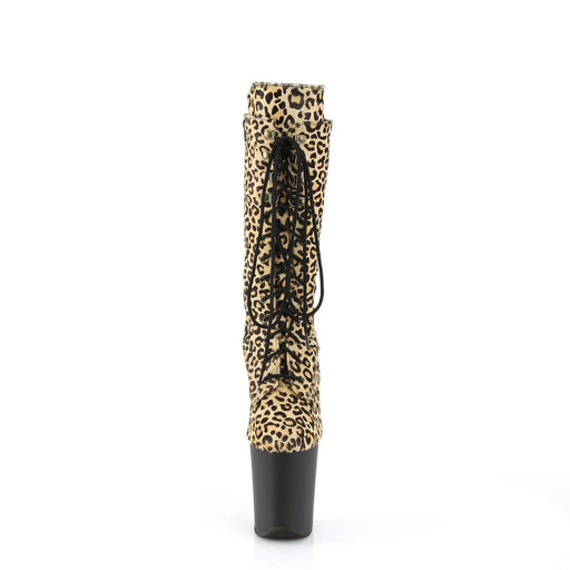 Pleaser FLAMINGO-1050LP Platform Mid-Calf Boot (Leopard Print Pony Hair/Black Matte)