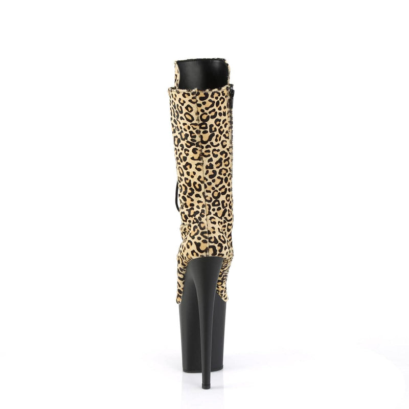 Pleaser FLAMINGO-1050LP Platform Mid-Calf Boot (Leopard Print Pony Hair/Black Matte)