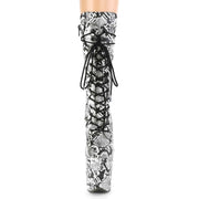 Pleaser FLAMINGO-1050SP Platform Mid-Calf Boot (Black-White Snake Print/Black-White Snake Print)