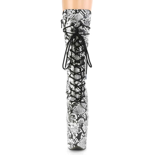 Pleaser FLAMINGO-1050SP Platform Mid-Calf Boot (Black-White Snake Print/Black-White Snake Print)