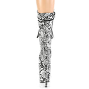 Pleaser FLAMINGO-1050SP Platform Mid-Calf Boot (Black-White Snake Print/Black-White Snake Print)