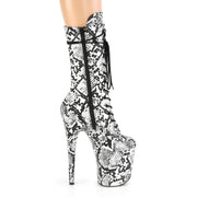 Pleaser FLAMINGO-1050SP Platform Mid-Calf Boot (Black-White Snake Print/Black-White Snake Print)