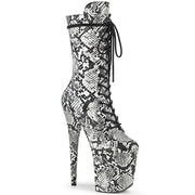 Pleaser FLAMINGO-1050SP Platform Mid-Calf Boot (Black-White Snake Print/Black-White Snake Print)