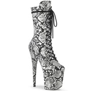 Pleaser FLAMINGO-1050SP Platform Mid-Calf Boot (Black-White Snake Print/Black-White Snake Print)