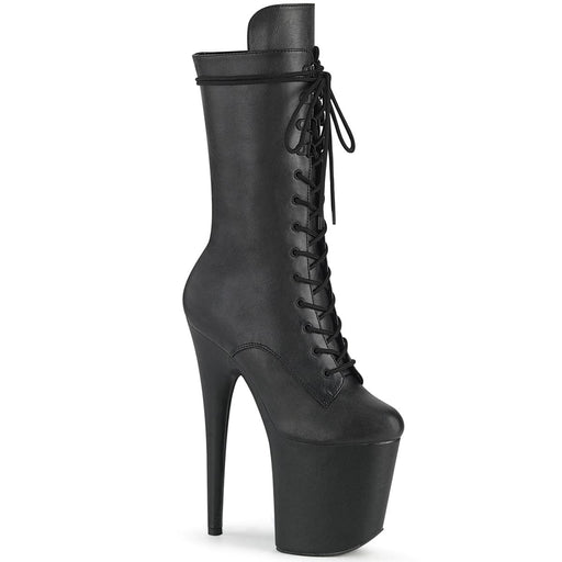 Pleaser FLAMINGO-1050WR Platform Mid-Calf Boot (Black Faux Leather/Black Faux Leather)