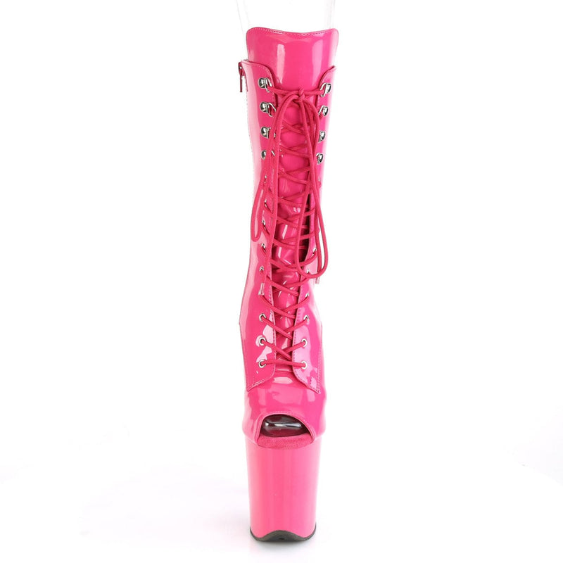 Pleaser FLAMINGO-1051 Platform Mid-Calf Boot (Hot Pink Patent/Hot Pink)