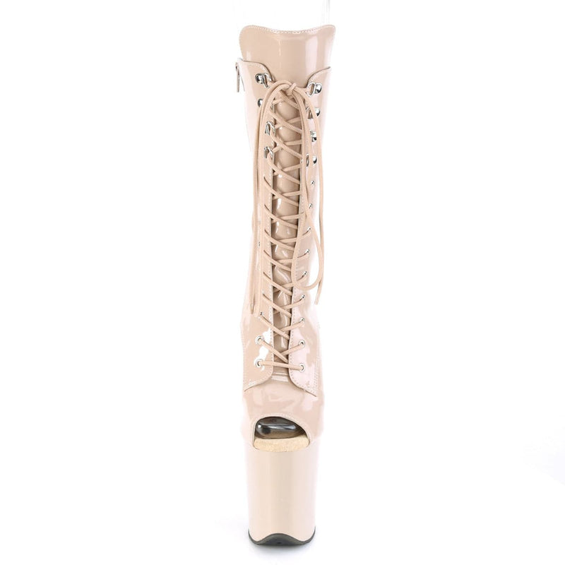 Pleaser FLAMINGO-1051 Platform Mid-Calf Boot (Nude Patent/Nude)