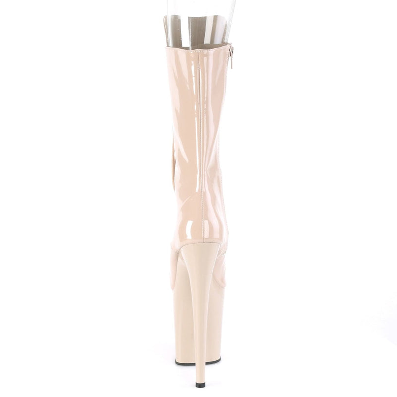 Pleaser FLAMINGO-1051 Platform Mid-Calf Boot (Nude Patent/Nude)