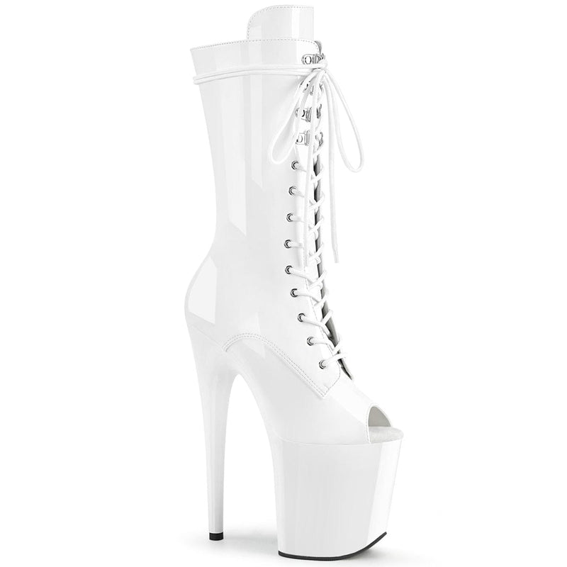 Pleaser FLAMINGO-1051 Platform Mid-Calf Boot (White Patent/White)