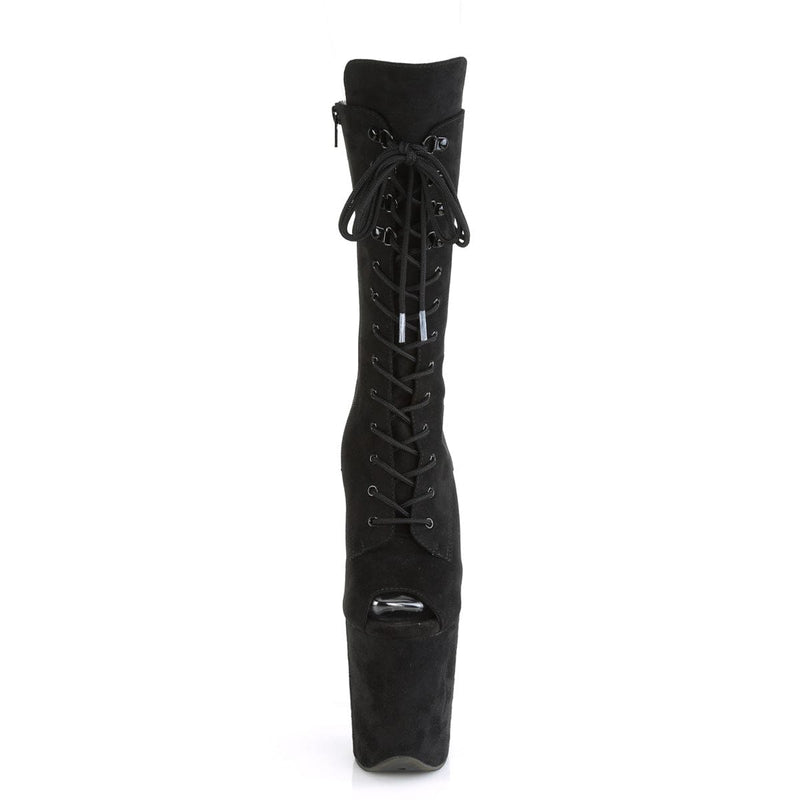 Pleaser FLAMINGO-1051FS Platform Mid-Calf Boot (Black Faux Suede/Black Faux Suede)