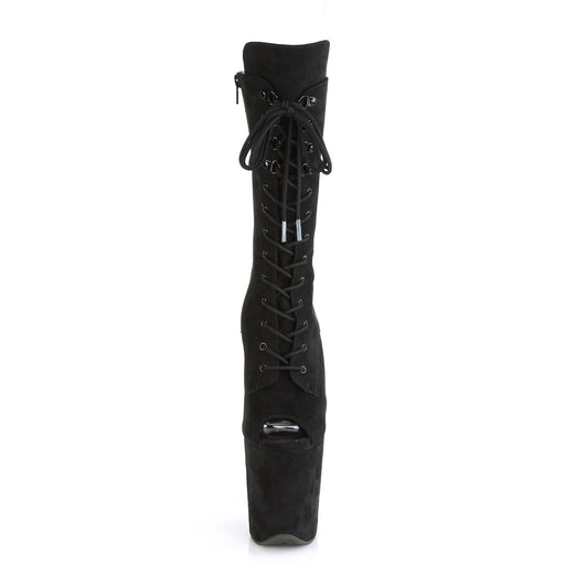 Pleaser FLAMINGO-1051FS Platform Mid-Calf Boot (Black Faux Suede/Black Faux Suede)