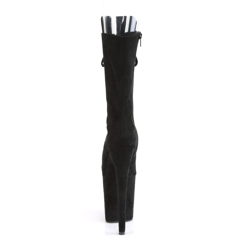 Pleaser FLAMINGO-1051FS Platform Mid-Calf Boot (Black Faux Suede/Black Faux Suede)
