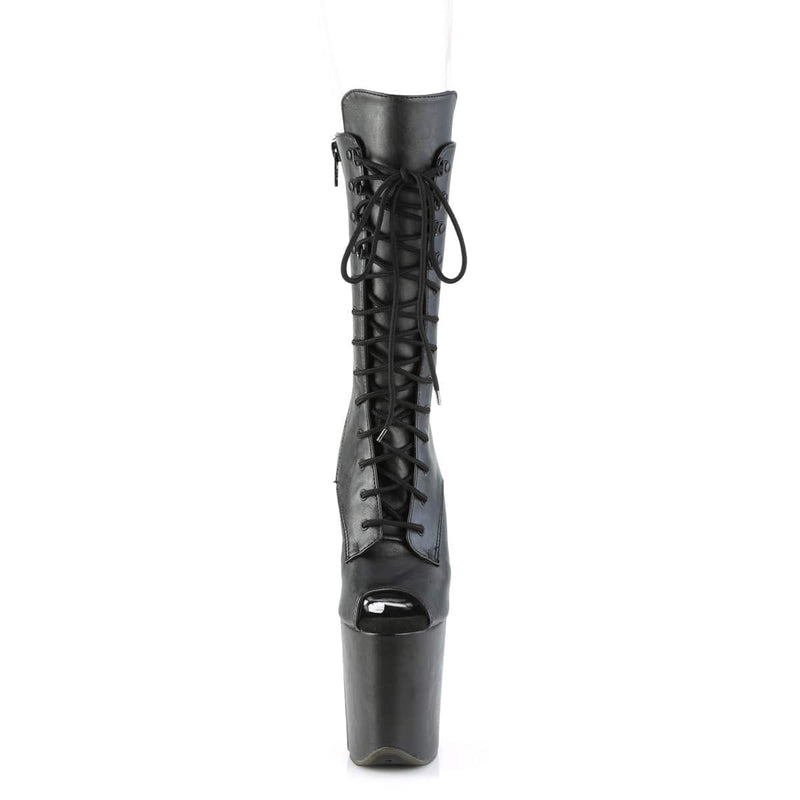 Pleaser FLAMINGO-1051WR Platform Mid-Calf Boot (Black Faux Leather/Black Faux Leather)