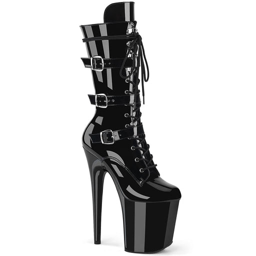 Pleaser FLAMINGO-1053 Platform Mid-Calf Boot (Black Patent/Black)
