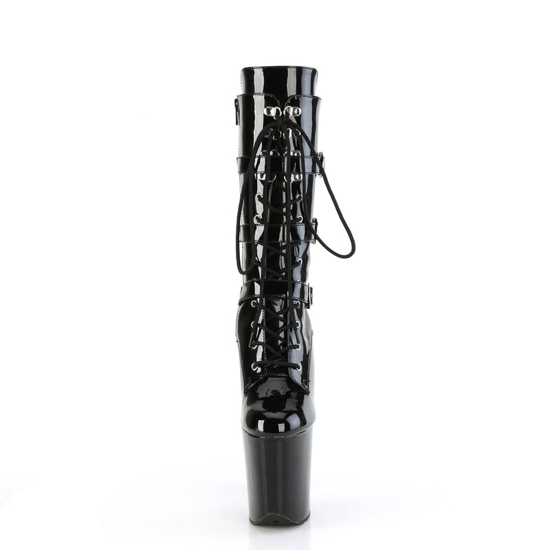 Pleaser FLAMINGO-1053 Platform Mid-Calf Boot (Black Patent/Black)
