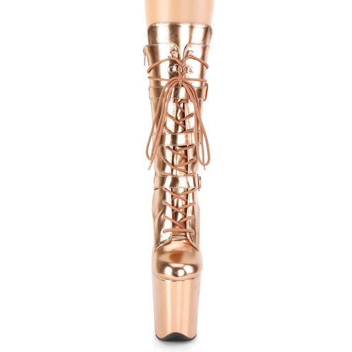 Pleaser FLAMINGO-1053 Platform Mid-Calf Boot (Rose Gold Metallic Pu/Rose Gold Metallic Pu)